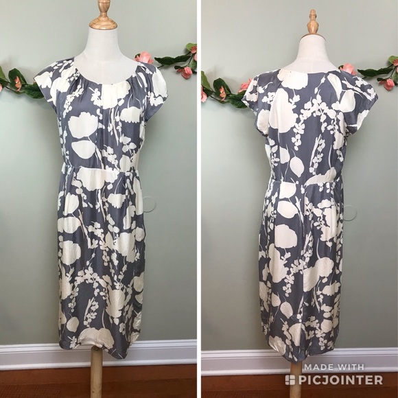 Boden Dresses & Skirts - Boden | Gray White Floral Print Silk Dress sz 10 L